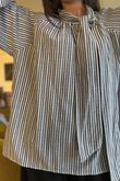 Nantucket Stripe Tie Neck Blouse Charcoal